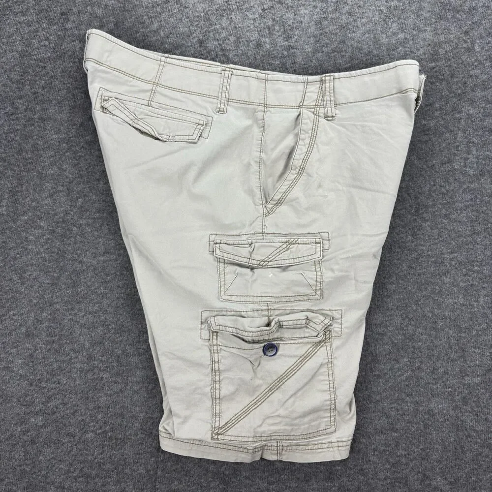PLUGG FLEX Men’s Cargo Shorts Size 38 Khaki Tan Waist Multi Pocket Cotton Casual